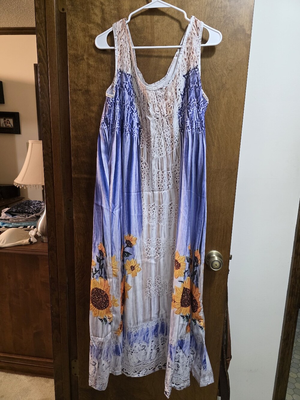 NWOT Boho Sunflower Maxi Dress in Purple and White L And XL
